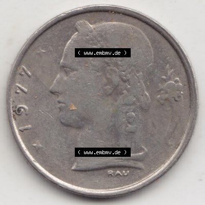 Münzen Belgien Umlaufmünze 1950-1988, 1 Francs-Franken 1977 Belgique. Rückseite der alten belgischen Francs Umlaufmünze aus Belgien vor Einführung der Euromünzen... Sammlung