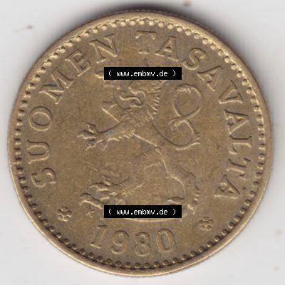 Münzen Finnland, SUOMI Umlaufmünze 1963-1982, 10 Penniä 1980. Rückseite der alten finnischen Umlaufmünze aus Finnland SUOMI zum katalogisieren und verwalten... Sammlung