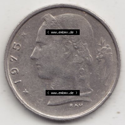 Münzen Belgien Umlaufmünze 1950-1988, 1 Francs-Franken 1975 Belgie. Rückseite der alten belgischen Francs Umlaufmünze aus Belgien vor Einführung der Euromünzen... Sammlung