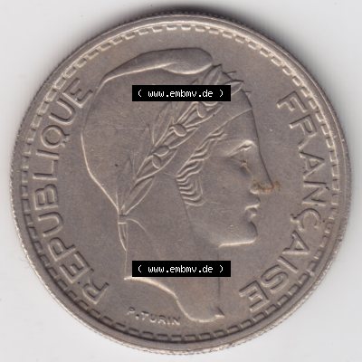Münze Frankreich 1947-1949, 10 Francs, Franken 1948. Rückseite der alten französischen Umlaufmünze aus Frankreich in der Francs-Währung zum katalogisieren und... Sammlung
