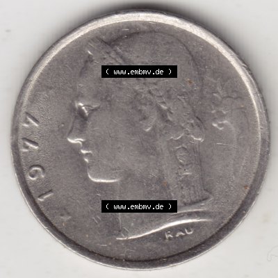 Münzen Belgien Umlaufmünze 1950-1988, 1 Francs-Franken 1977 Belgie. Rückseite der alten belgischen Francs Umlaufmünze aus Belgien vor Einführung der Euromünzen... Sammlung