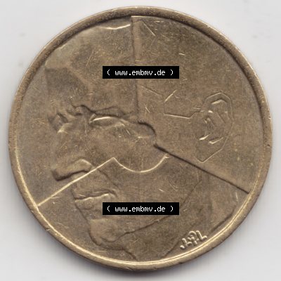 Münzen Belgien Umlaufmünze 1986-1993, 5 Francs 1986 Belgie. Rückseite der alten belgischen Francs Umlaufmünze aus Belgien vor Einführung der Euromünzen in Belgien... Sammlung