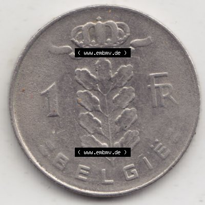 Münzen Belgien Umlaufmünze 1950-1988, 1 Francs-Franken 1977 Belgie. Vorderseite der alten belgischen Francs Umlaufmünze aus Belgien vor Einführung der Euromünzen in... Sammlung