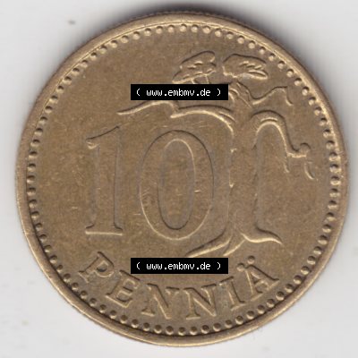 Münzen Finnland, SUOMI Umlaufmünze 1963-1982, 10 Penniä 1980. Vorderseite der alten finnischen Umlaufmünze aus Finnland SUOMI zum katalogisieren und verwalten im... Sammlung