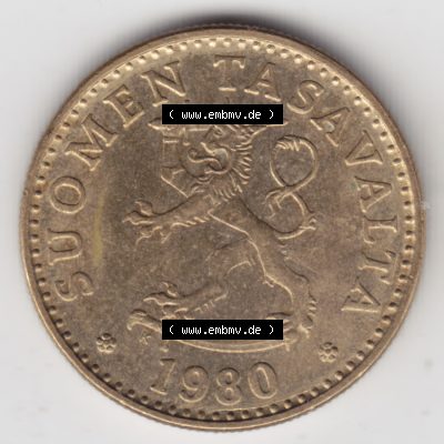 Münzen Finnland, SUOMI Umlaufmünze 1963-1990, 20 Penniä 1980. Rückseite der alten finnischen Umlaufmünze aus Finnland SUOMI zum katalogisieren und verwalten... Sammlung