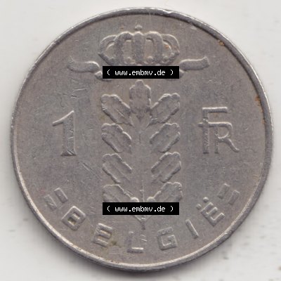 Münzen Belgien Umlaufmünze 1950-1988, 1 Francs-Franken 1965 Belgie. Vorderseite der alten belgischen Francs Umlaufmünze aus Belgien vor Einführung der Euromünzen in... Sammlung