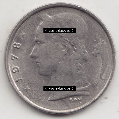 Münzen Belgien Umlaufmünze 1950-1988, 1 Francs-Franken 1978 Belgie. Rückseite der alten belgischen Francs Umlaufmünze aus Belgien vor Einführung der Euromünzen... Sammlung