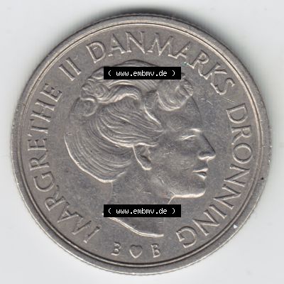 Münzen Dänemark Umlaufmünze 1979-1981, 1 Krone 1980 Kursmünze. Rückseite der alten dänischen Umlaufmünze aus Dänemark zum katalogisieren und verwalten... Sammlung