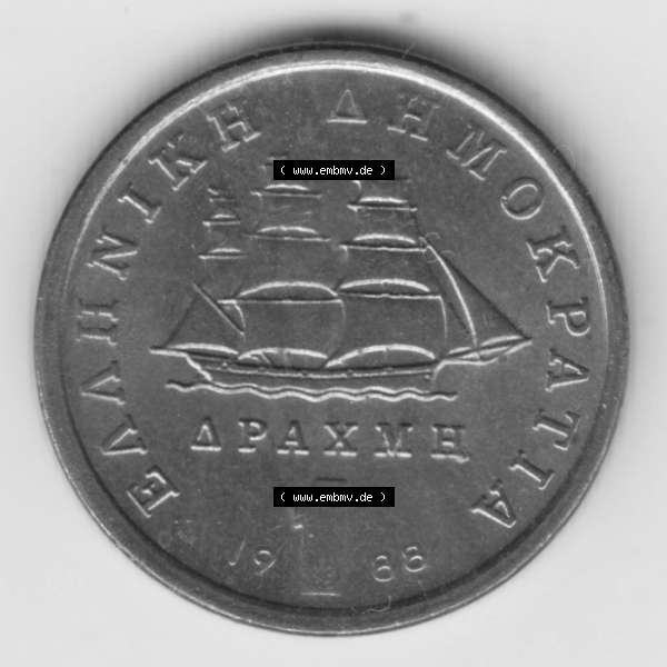 Grau bzw. s/w Münzen Griechenland Umlaufmünze 1988, 1 Apaxmh, Drachme (3) Sammlung Graustufen