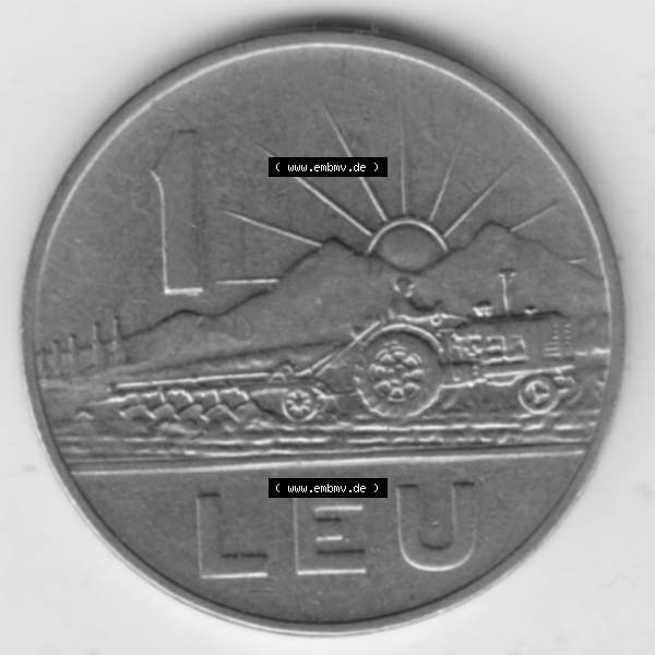 Grau bzw. s/w Münzen Rumänien Umlaufmünze 1963-1963, 1 Leu, Bild mit Vorderseite der Münze als Bildmaterial Sammlung Graustufen