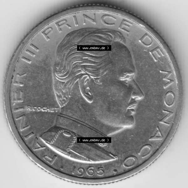 Grau bzw. s/w Münzen Monaco Umlaufmünze 1965-1995, 1/2 Fr, Franc, Franken Rainier III Prince de Monaco 1965 (2) Sammlung Graustufen