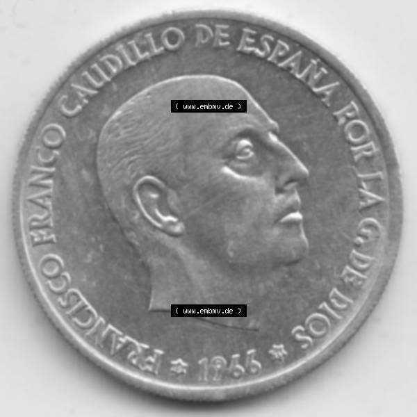 Grau bzw. s/w Münzen Spanien Umlaufmünze 1966-1966, 50 Centomis. Rückseite der spanischen Umlaufmünze aus Spanien vor der Euro-Einführung in Spanien zum katalogisieren im spanischen... Sammlung Graustufen