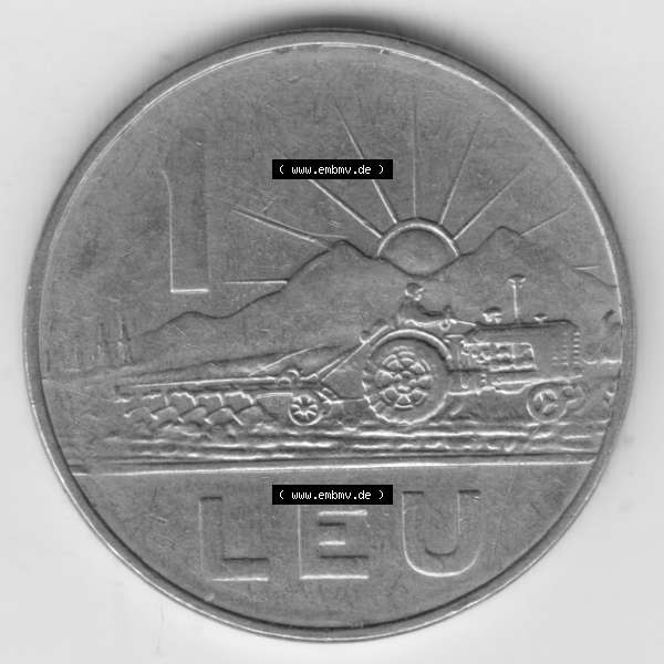 Grau bzw. s/w Münzen Rumänien Umlaufmünze 1966-1966, 1 Leu Kursmünze, Bild mit Vorderseite der Münze als Bildmaterial Sammlung Graustufen