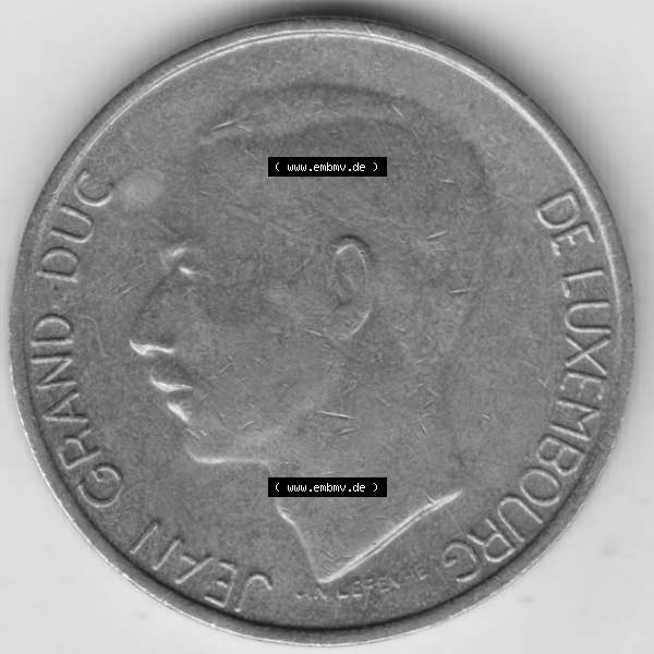 Grau bzw. s/w Münzen Luxemburg Umlaufmünze 1986-1988, 5 F, Francs, Franken 1986, Bild mit Rückseite der Münze als Bildmaterial Sammlung Graustufen