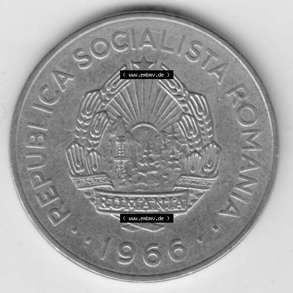 Grau bzw. s/w Münzen Rumänien Umlaufmünze 1966-1966, 1 Leu Kursmünze, Bild mit Rückseite der Münze als Bildmaterial Sammlung Graustufen