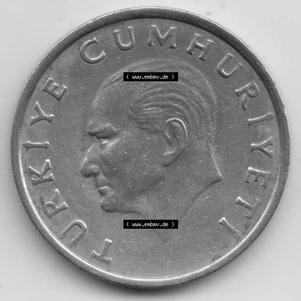 Grau bzw. s/w Münzen Türkei Umlaufmünze 1984-1987, 50 Lira - Lire. Rückseite der Münze der Türkei als Bildmaterial für Sammler und Münzen-Webseiten hier im online... Sammlung Graustufen