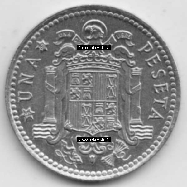 Grau bzw. s/w Münzen Spanien Umlaufmünze 1975-1975, 1 Pesete 1979. Vorderseite der alten Peseten Umlaufmünze aus Spanien vor Einführung der Euromünzen in Spanien zum katalogisieren... Sammlung Graustufen