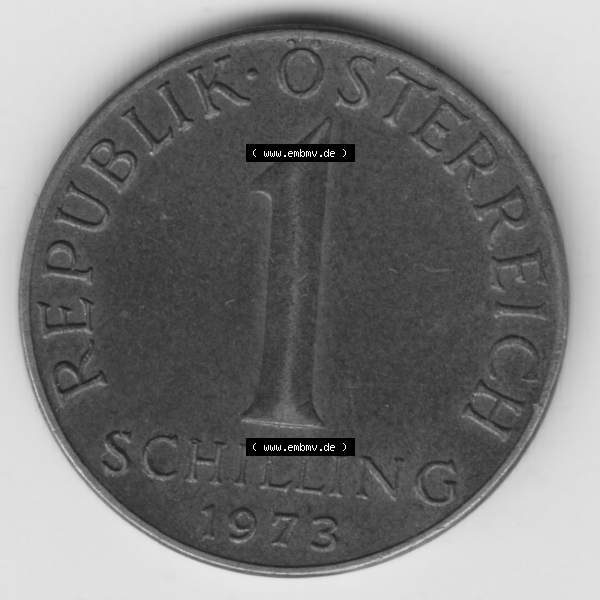 Grau bzw. s/w Münzen Österreich Umlaufmünze 1959-2001, 1 Schilling 1973, Bild mit Vorderseite der Münze aus Österreich als Bildmaterial, für dich selbst Sammlung Graustufen