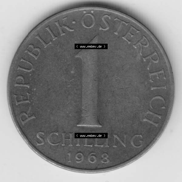 Grau bzw. s/w Münzen Österreich Umlaufmünze 1959-2001, 1 Schilling 1968, Bild mit Vorderseite der Münze aus Österreich als Bildmaterial, für dich selbst Sammlung Graustufen