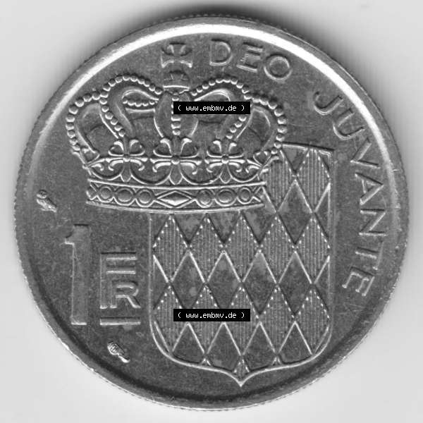 Grau bzw. s/w Münzen Monaco Umlaufmünze 1960-1995, 1 Fr, Franc, Franken Rainier III Prince de Monaco I. 1968 (1) Sammlung Graustufen