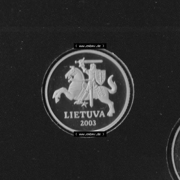 Grau bzw. s/w Münzen Litauen Umlaufmünze 2003 10 Centu, Bild mit Rückseite der Münze als Bildmaterial Sammlung Graustufen