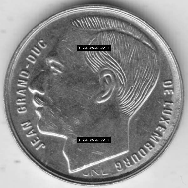 Grau bzw. s/w Münzen Luxemburg Umlaufmünze 1988-1995, 1 Franken - Francs 1990, Bild mit Rückseite der Münze als Bildmaterial Sammlung Graustufen