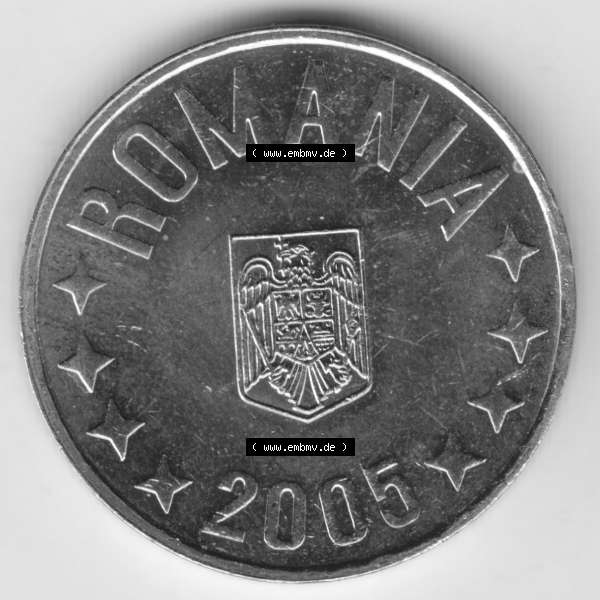 Grau bzw. s/w Münzen Rumänien Umlaufmünze 2005-2012, 50 Bani 2005, Bild mit Rückseite der Münze als Bildmaterial Sammlung Graustufen