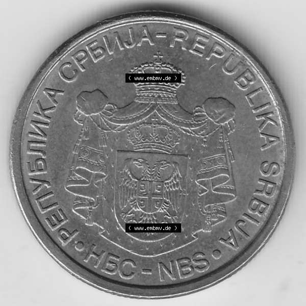Grau bzw. s/w Münzen Serbien Umlaufmünze 2006-2009, 2 Dinar 2006. Münze aus Serbien als Bildmaterial für Sammler und Münzen-Webseiten hier im online Katalog und Datenbank für... Sammlung Graustufen