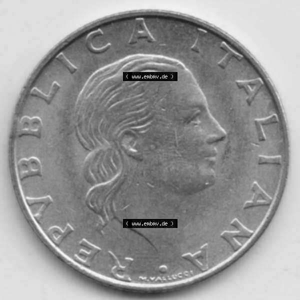 Grau bzw. s/w Münzen Italien Gedenkmünze 1999-1999, 200 Lire Carabinieri, Schutz der Kunsterbe. Rückseite der alten italienischen Münze aus Italien in der italienischen Lira-Währung... Sammlung Graustufen