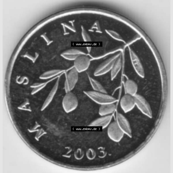 Grau bzw. s/w Münzen Kroatien Umlaufmünze 2003 20 Lipa, Bild mit Vorderseite der Münze als Bildmaterial Sammlung Graustufen