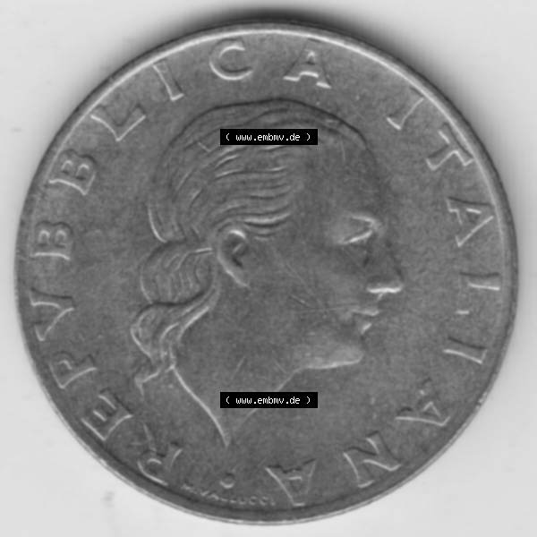 Grau bzw. s/w Münzen Italien Gedenkmünze 1992-1992, 200 Lire Briefmarkenausstellung in Genua. Rückseite der alten italienischen Münze aus Italien in der italienischen Lira-Währung... Sammlung Graustufen