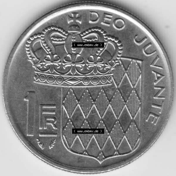 Grau bzw. s/w Münzen Monaco Umlaufmünze 1960-1995, 1 Fr, Franc, Franken Rainier III Prince de Monaco III 1978 (2) Sammlung Graustufen