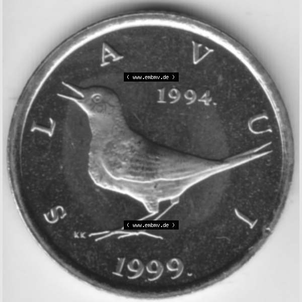 Grau bzw. s/w Münzen Kroatien Umlaufmünze 1999, 1 Kuna, Bild mit Vorderseite der Münze als Bildmaterial Sammlung Graustufen
