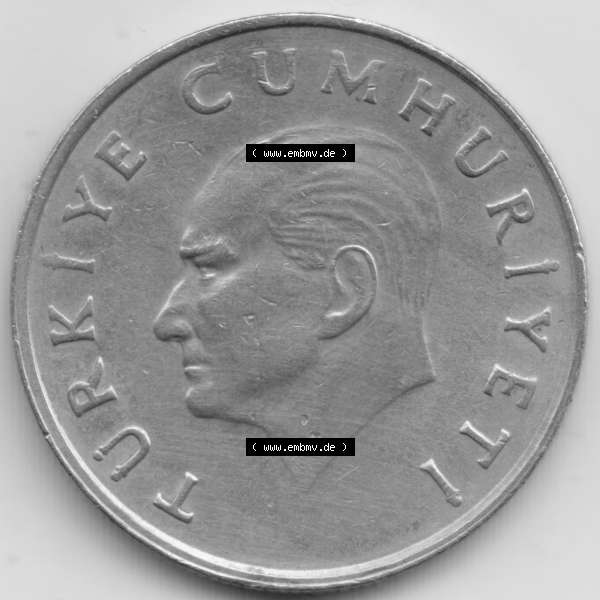 Grau bzw. s/w Münzen Türkei Umlaufmünze 1984-1988, 100 Lira - Lire. Rückseite der Münze der Türkei als Bildmaterial für Sammler und Münzen-Webseiten hier im online... Sammlung Graustufen