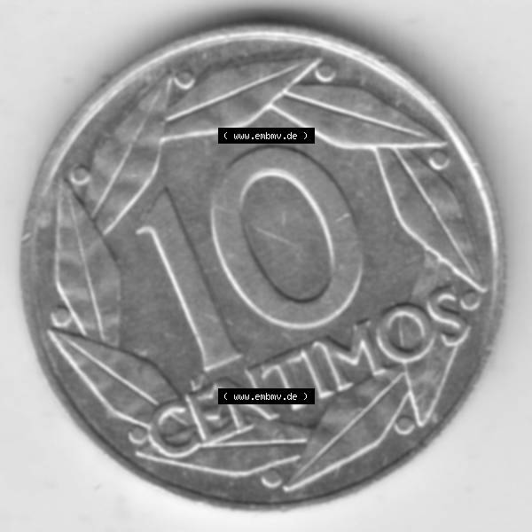 Grau bzw. s/w Münzen Spanien Umlaufmünze 1959-1959, 10 Centimos 1959. Vorderseite der Peseten Umlaufmünze aus Spanien vor Einführung der Euromünzen in Spanien zum katalogisieren... Sammlung Graustufen