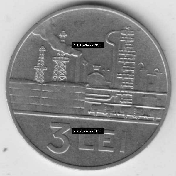Grau bzw. s/w Münzen Rumänien Umlaufmünze 1966-1966, 3 Lei, Bild mit Vorderseite der Münze als Bildmaterial Sammlung Graustufen