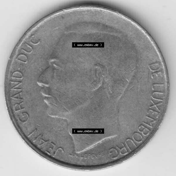 Grau bzw. s/w Münzen Luxemburg Umlaufmünze 1986-1988, 5 F, Francs, Franken 1987, Bild mit Rückseite der Münze als Bildmaterial Sammlung Graustufen