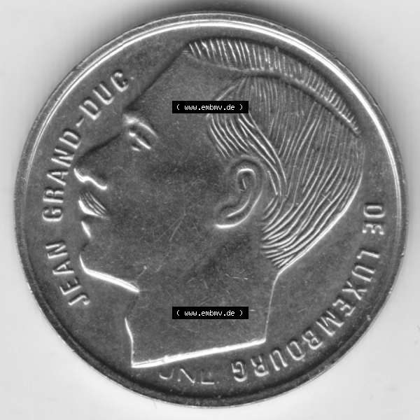 Grau bzw. s/w Münzen Luxemburg Umlaufmünze 1988-1995, 1 Franc - Franken 1988, Bild mit Rückseite der Münze als Bildmaterial Sammlung Graustufen