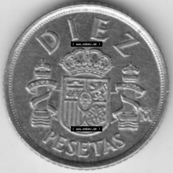 Grau bzw. s/w Münzen Spanien Umlaufmünze 1984-1984, 10 Peseten 1984. Vorderseite der alten Peseten Umlaufmünze aus Spanien vor Einführung der Euromünzen in Spanien zum katalogisieren... Sammlung Graustufen