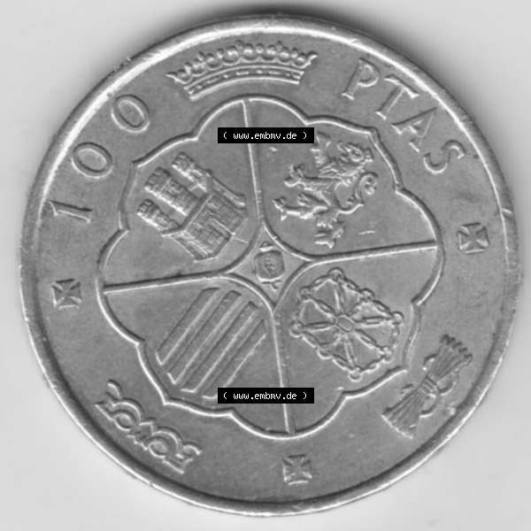 Grau bzw. s/w Münzen Spanien Umlaufmünze 1966-1966, 100 Peseten Silber. Vorderseite der alten Peseten Umlaufmünze aus Spanien vor Einführung der Euromünzen in Spanien zum katalogisieren... Sammlung Graustufen