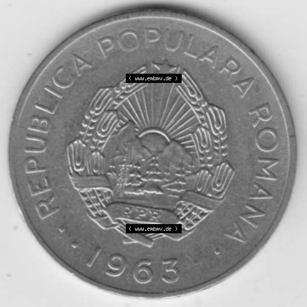 Grau bzw. s/w Münzen Rumänien Umlaufmünze 1963-1963, 3 Lei, Bild mit Rückseite der Münze als Bildmaterial Sammlung Graustufen