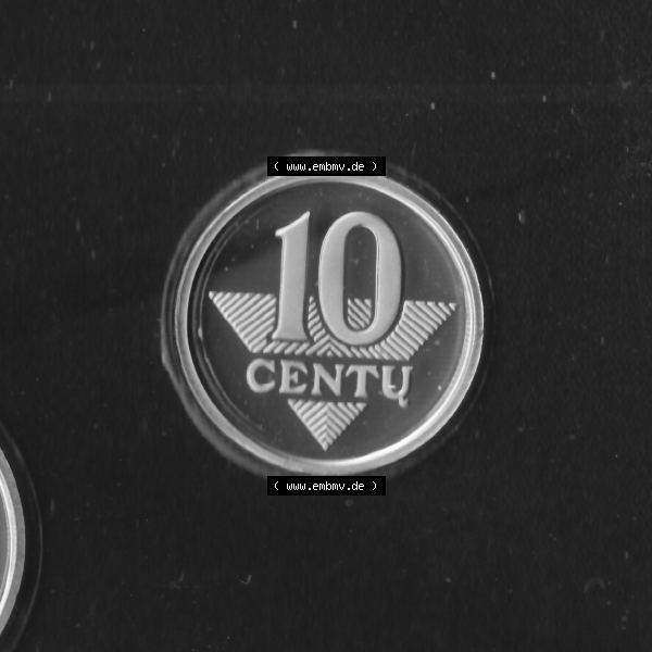 Grau bzw. s/w Münzen Litauen Umlaufmünze 2003 10 Centu, Bild mit Vorderseite der Münze als Bildmaterial Sammlung Graustufen