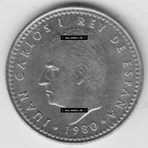 Grau bzw. s/w Münzen Spanien Umlaufmünze 1980-1980, 1 Pesete 1981. Rückseite der spanischen Umlaufmünze aus Spanien vor der Euro-Einführung in Spanien zum katalogisieren im spanischen... Sammlung Graustufen