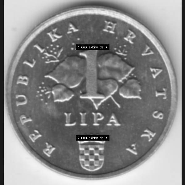 Grau bzw. s/w Münzen Kroatien Umlaufmünze 2002 1 Lipa, Bild mit Rückseite der Münze als Bildmaterial Sammlung Graustufen