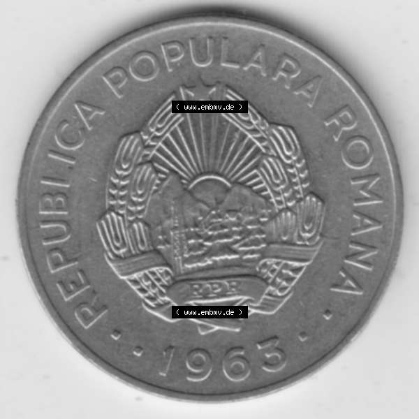 Grau bzw. s/w Münzen Rumänien Umlaufmünze 1963-1963, 1 Leu, Bild mit Rückseite der Münze als Bildmaterial Sammlung Graustufen