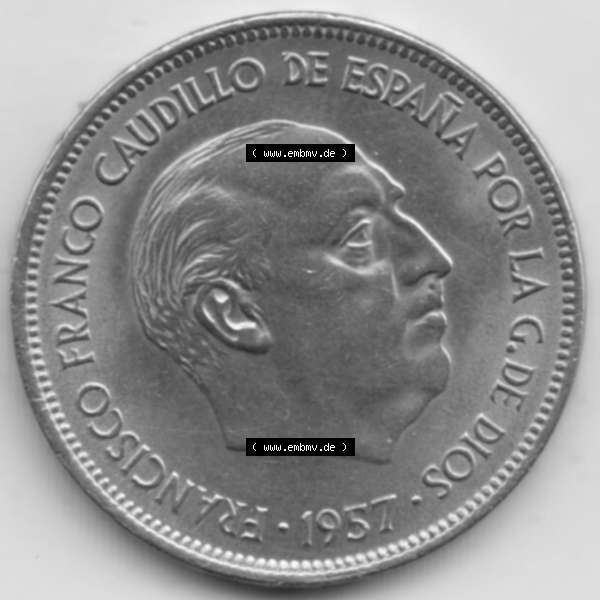 Grau bzw. s/w Münzen Spanien Umlaufmünze 1957-1957, 25 Peseten 1968. Rückseite der spanischen Umlaufmünze aus Spanien vor der Euro-Einführung in Spanien zum katalogisieren im spanischen... Sammlung Graustufen