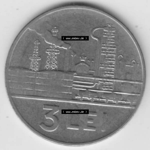 Grau bzw. s/w Münzen Rumänien Umlaufmünze 1963-1963, 3 Lei, Bild mit Vorderseite der Münze als Bildmaterial Sammlung Graustufen