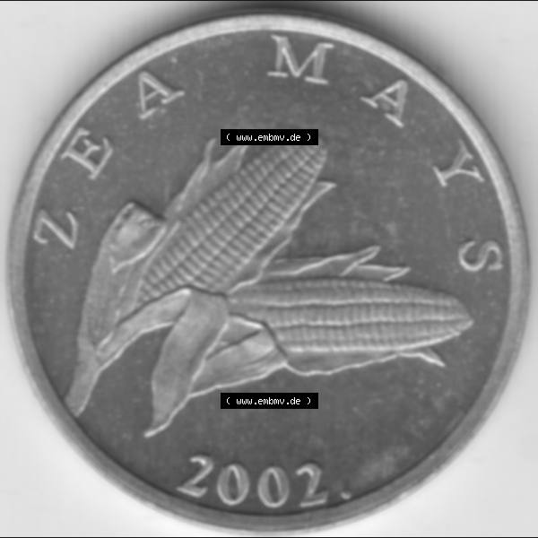 Grau bzw. s/w Münzen Kroatien Umlaufmünze 2002 1 Lipa, Bild mit Vorderseite der Münze als Bildmaterial Sammlung Graustufen