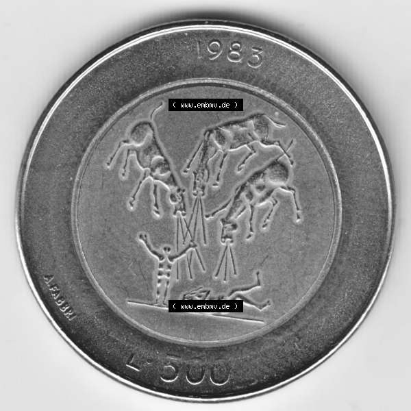 Grau bzw. s/w Münzen San Marino Gedenkmünze 1983-1983, 500 Lire Bedrohung durch einen Atomkrieg. 500 Lire Gedenkmünzen von San Marino Eurovorläufer als Bildmaterial im online Katalog... Sammlung Graustufen