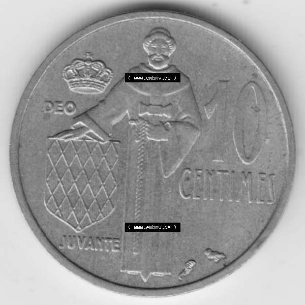 Grau bzw. s/w Münzen Monaco Umlaufmünze 1962-1995, 10 Centimes, Cent, Rainier III Prinze von Monaco 1962 (1) Sammlung Graustufen